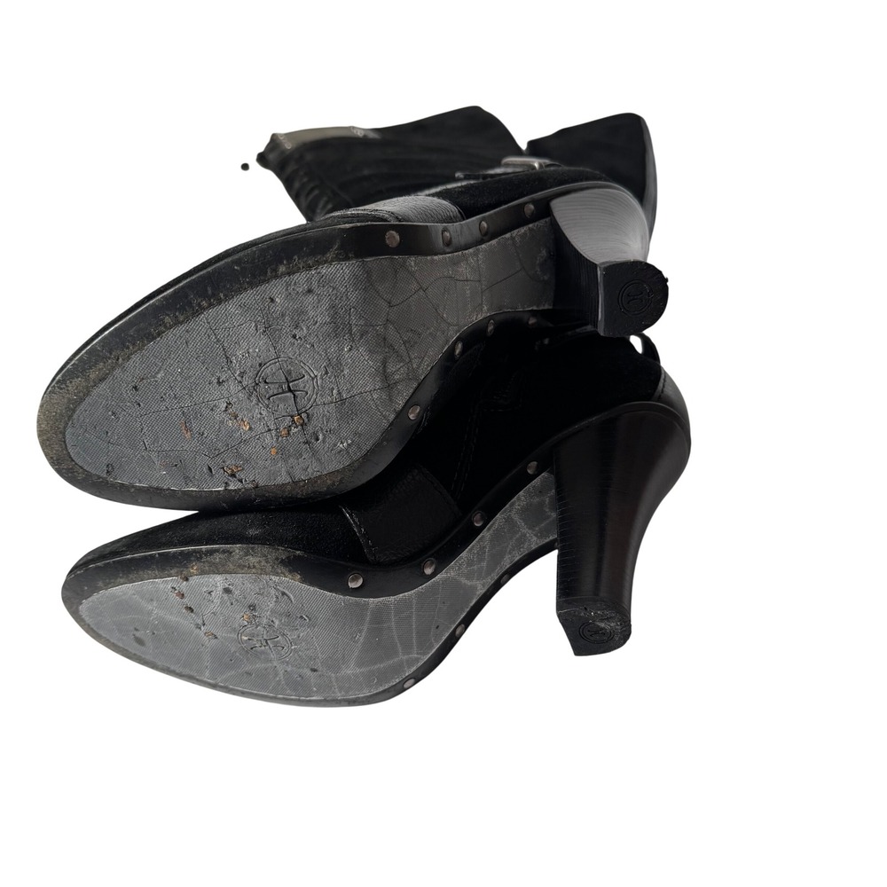 Cole Haan Vtg Y2K Black Suede Faux Leather Strap Zip Tall Boot Heel Womens 6 - Picture 5 of 10